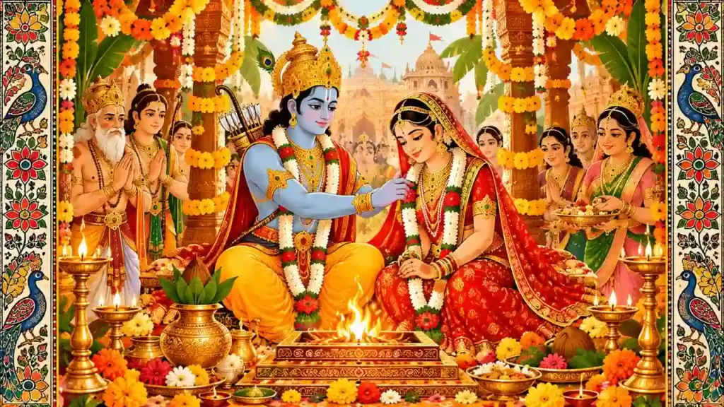 विवाह पंचमी 2026 पर श्रीराम और माता सीता के विवाह का चित्र